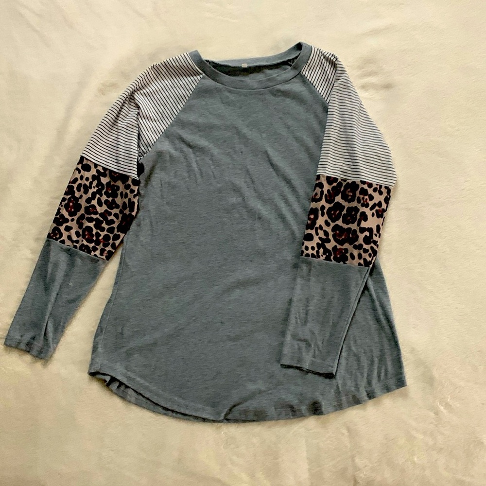 Long sleeve animal print/striped shirt